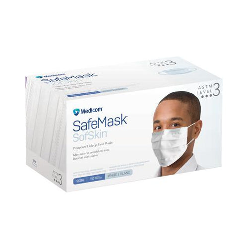 Medicom 2086 SafeMask SofSkin Earloop Face Masks ASTM Level 3 White 50/Pk Medicom 2086 SafeMask SofSkin Earloop Face Masks ASTM Level 3 White 50/Pk